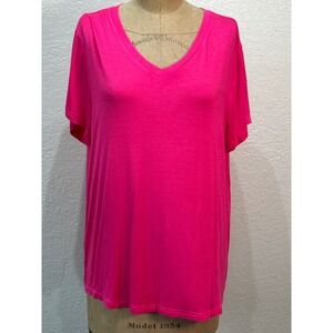 Jess Lea Womens Plus Size 2X Hot Pink V-Neck Short Sleeve Soft T-Shirt NWT